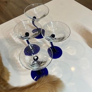 Libbey Cabalt blue stem Martini glasses